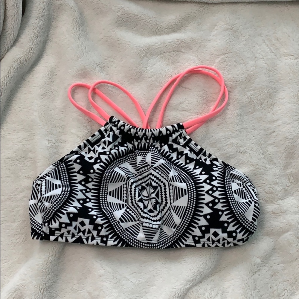 Black and white print halter bikini top